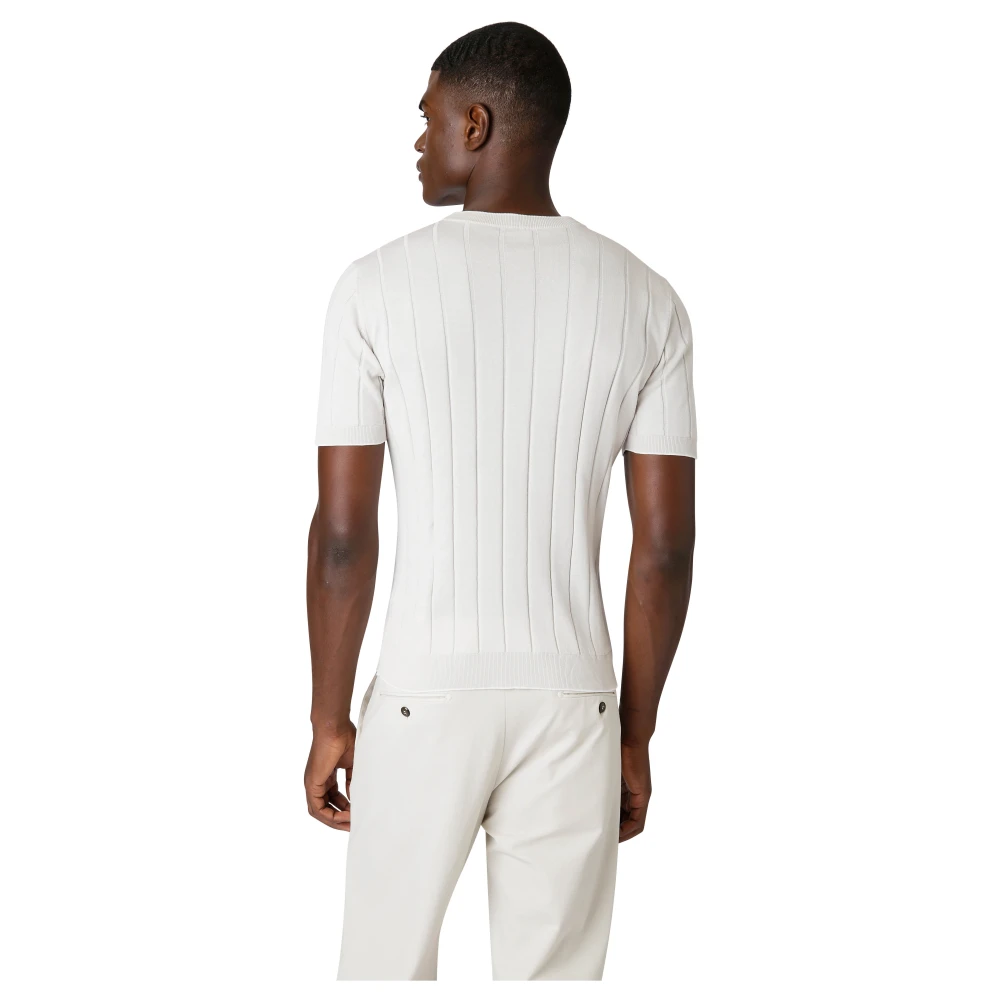 Eleventy Katoenen Ronde Hals Platte Geribbelde T-shirt Beige Heren