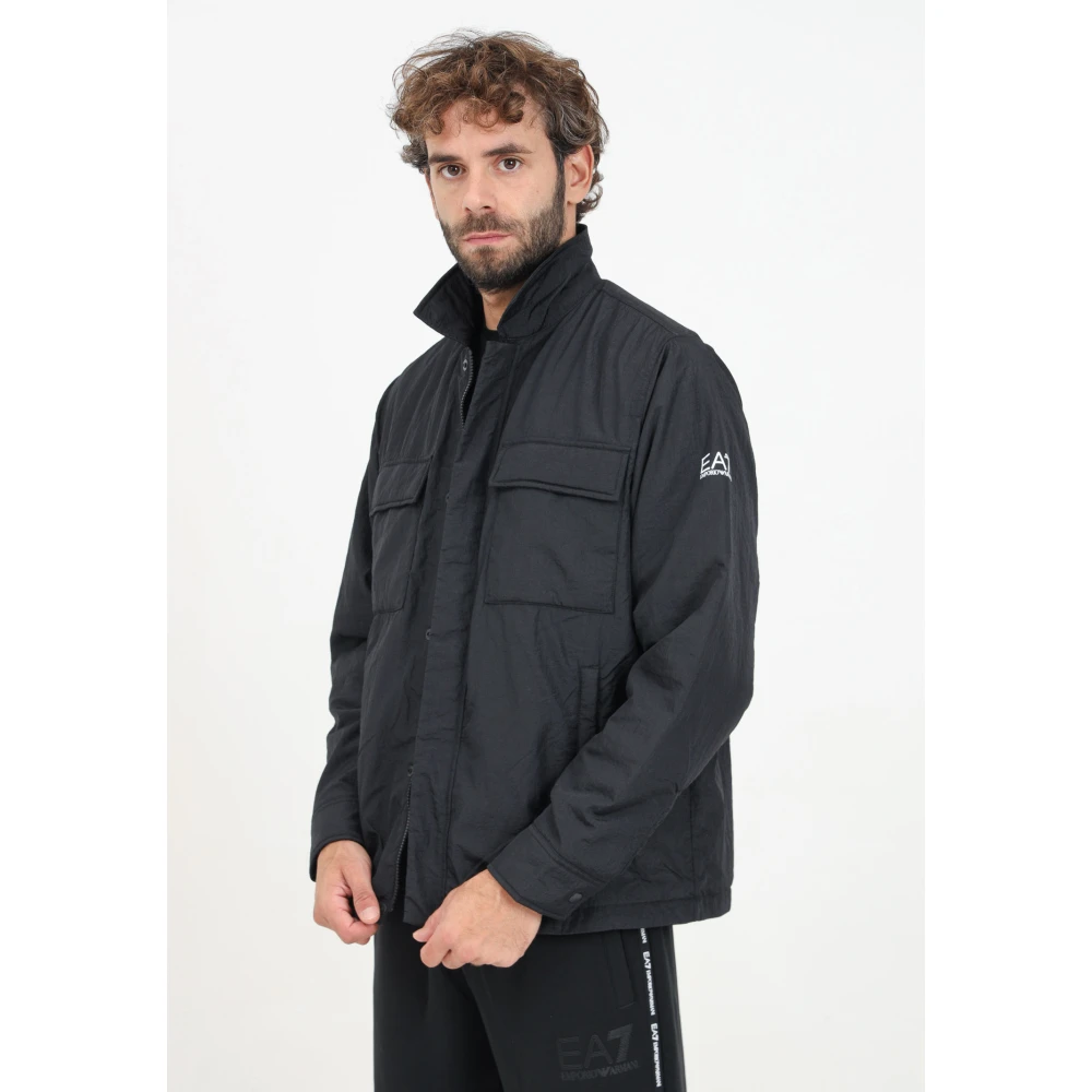 Emporio Armani EA7 Zwarte Pufferjas met Logoprint Black Heren
