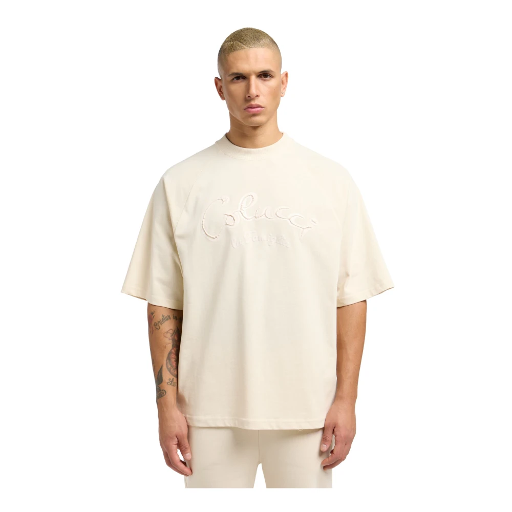 carlo colucci Premium 3D Logo Oversize T-Shirt Beige Heren