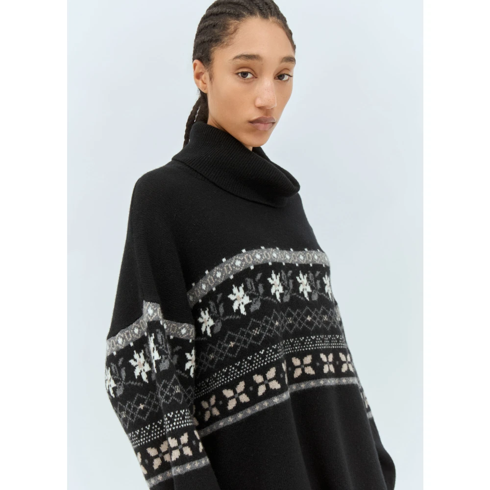 Skall Studio Grafische Jacquard Wol T-Neck Sweater Black Dames
