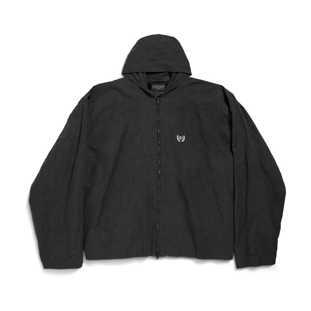 Balenciaga Men's Black Light Jackets, L, Hooded Zip-Up Jacket