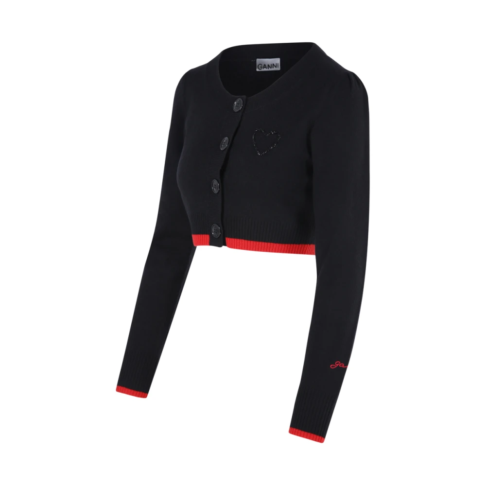 Ganni Zwarte Cropped O-Hals Cardigan Black Dames