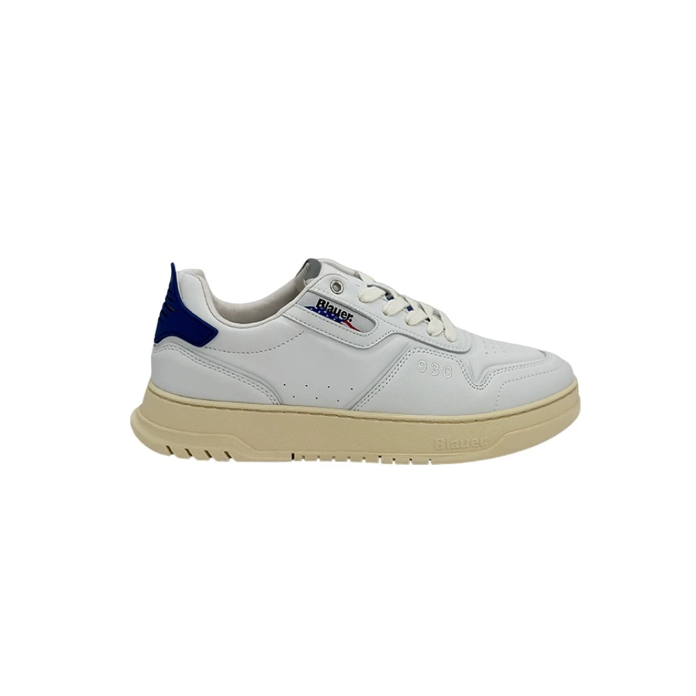 Blauer Men's White Sneakers, 12 Uk, Leather Trainers