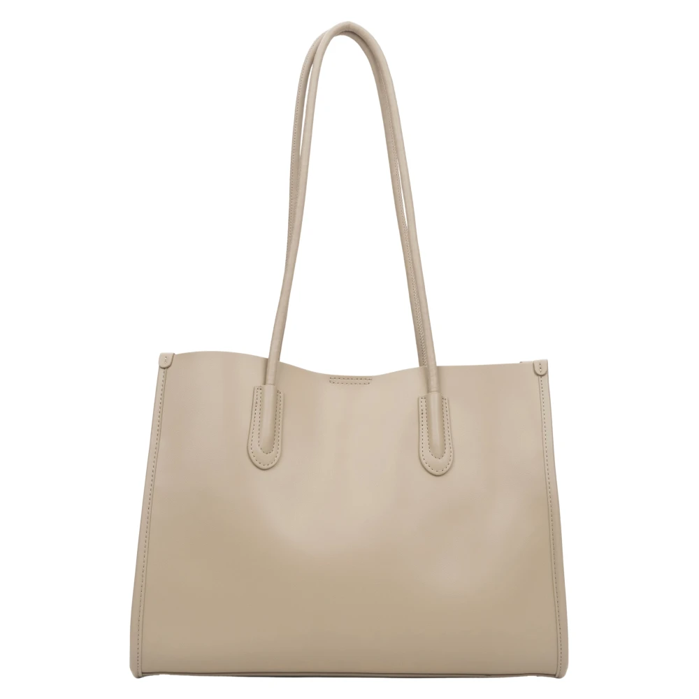 Estro Women's Beige Leather Shopper Bag