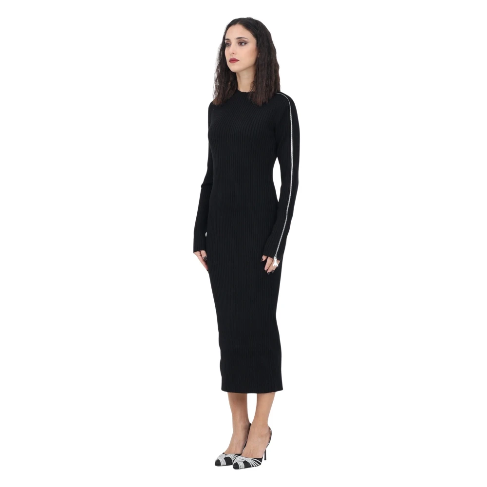 PATRIZIA PEPE Zwarte Geribbelde Midi Jurk Black Dames