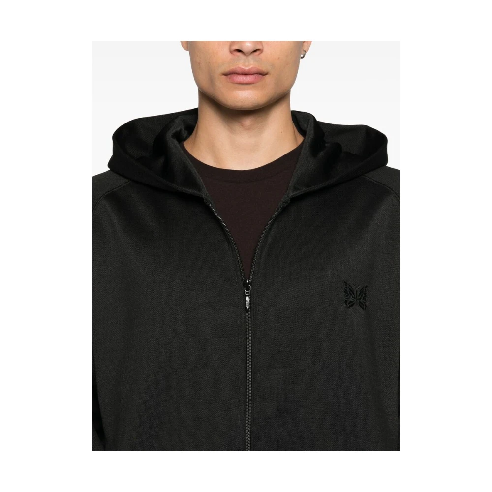 Needles Zwarte rits hoodie met logo borduurwerk Black Heren