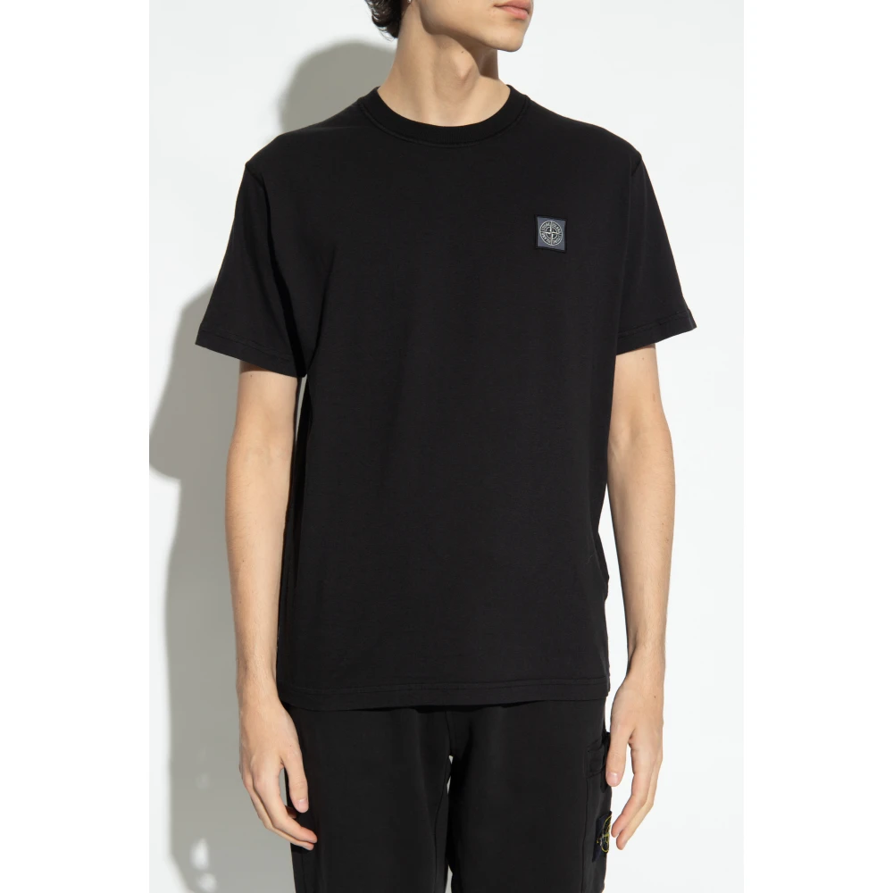 Stone Island T-shirt met logo patch Black Heren