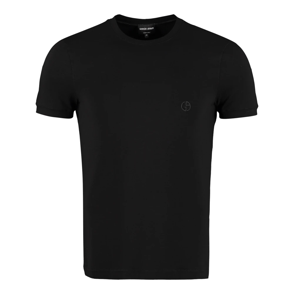 Giorgio Armani Embroidered Viscose Crew-Neck T-Shirt - Male - T-Shirts - Black - 2XL - Tops