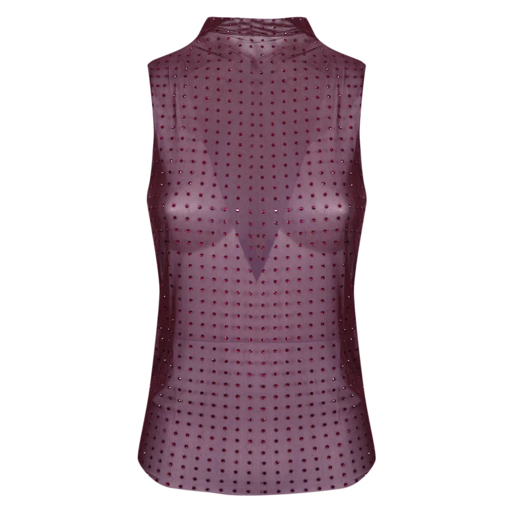 Pinko Paarse Tule Mouwloze Top met Strass Purple Dames