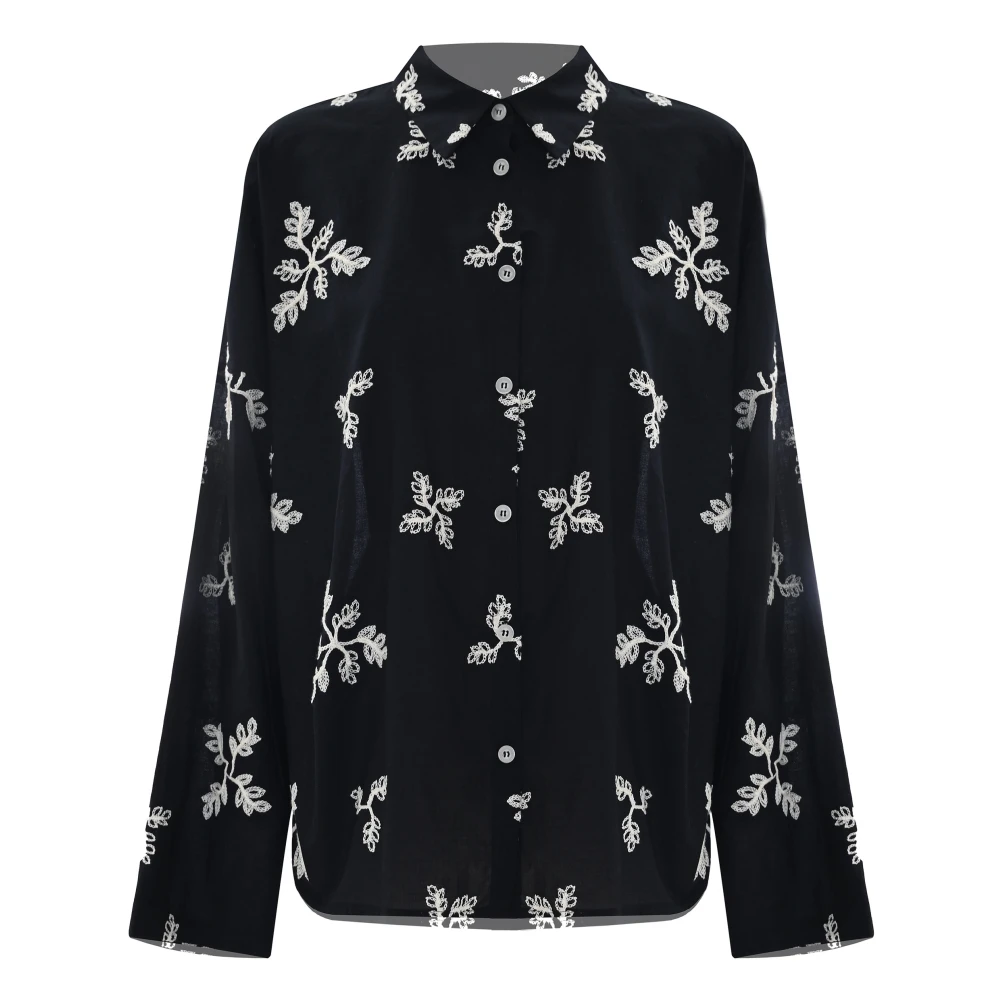Kocca Zwarte shirt met bladpatroon en knopen Black Dames