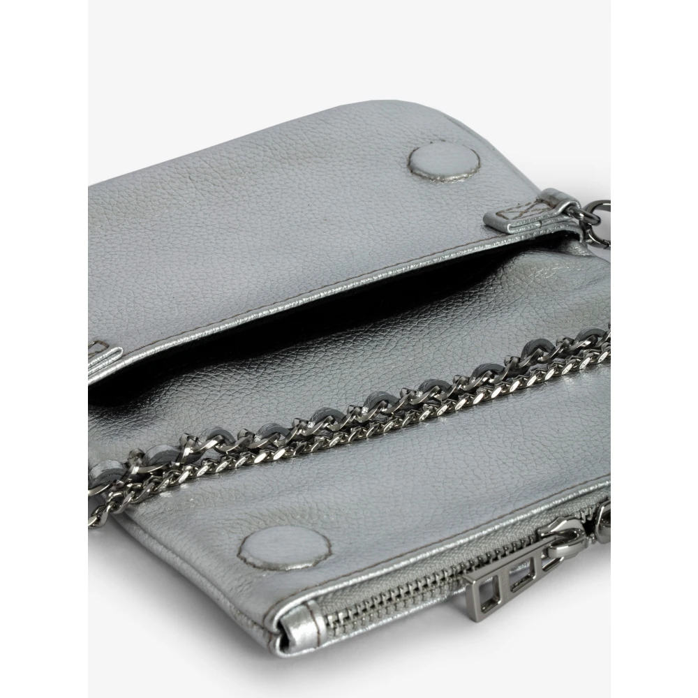 Zadig & Voltaire Zilver Metallic Nano Rock Clutch Tas Gray Dames