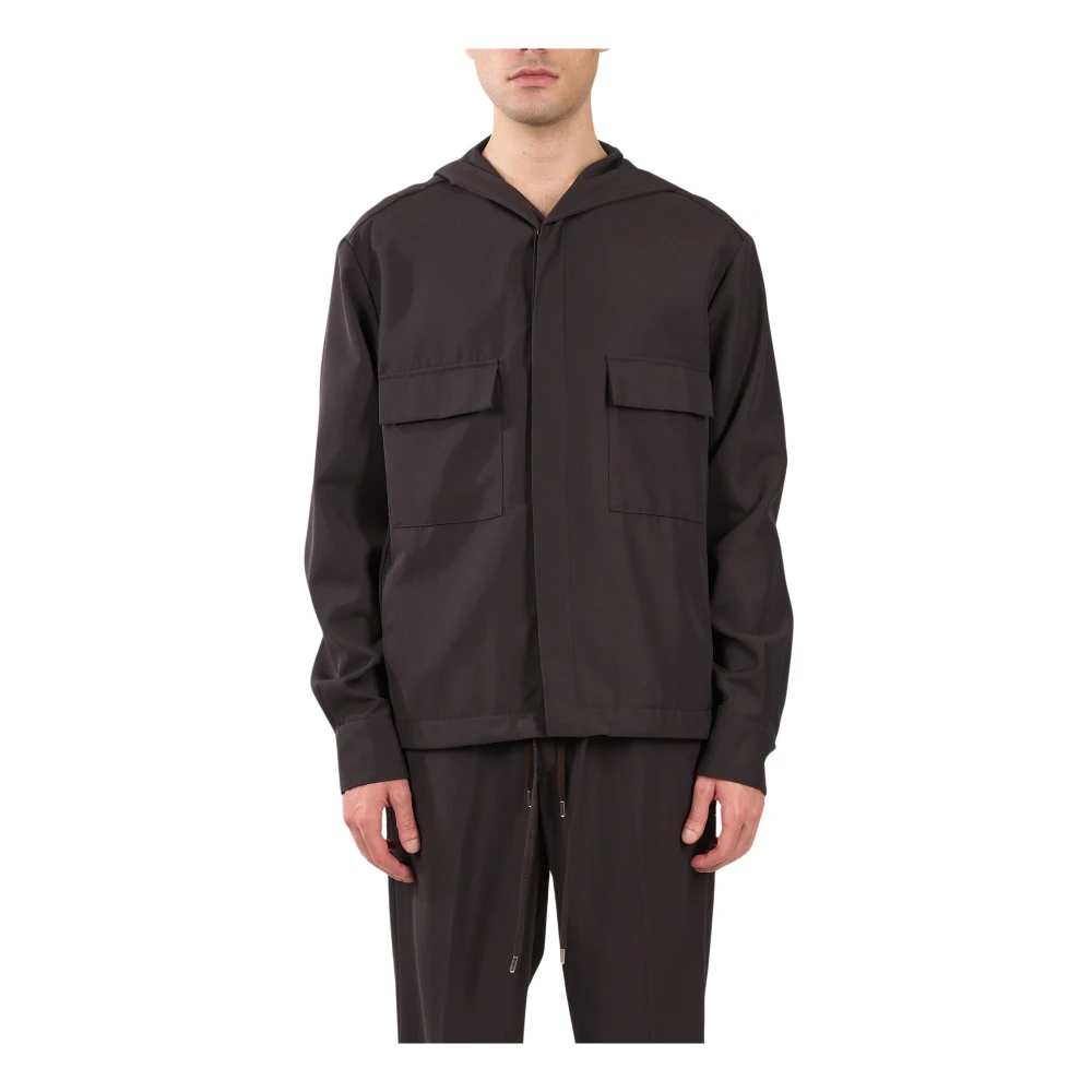 Costumein Overshirt van zuivere wol met capuchon Brown Heren