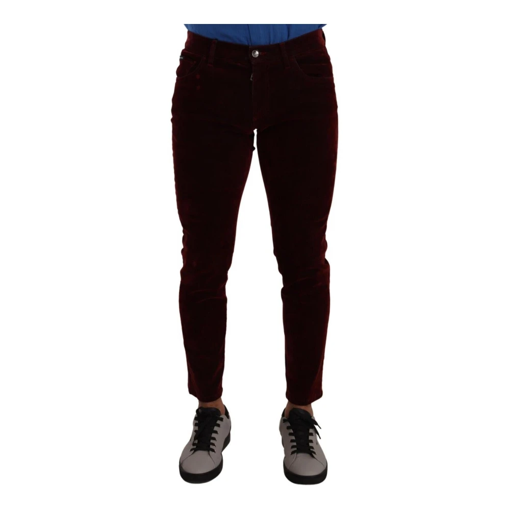 Dolce & Gabbana Mörkröd Bomull Velvet Skinny Herr Denim Jeans Red, Herr