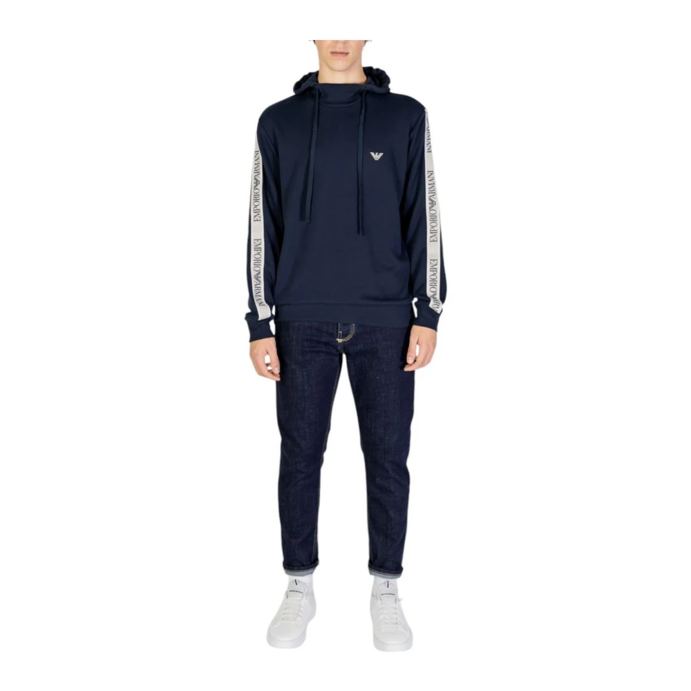 Emporio Armani Geribbeld katoenmix capuchontrui Blue Heren