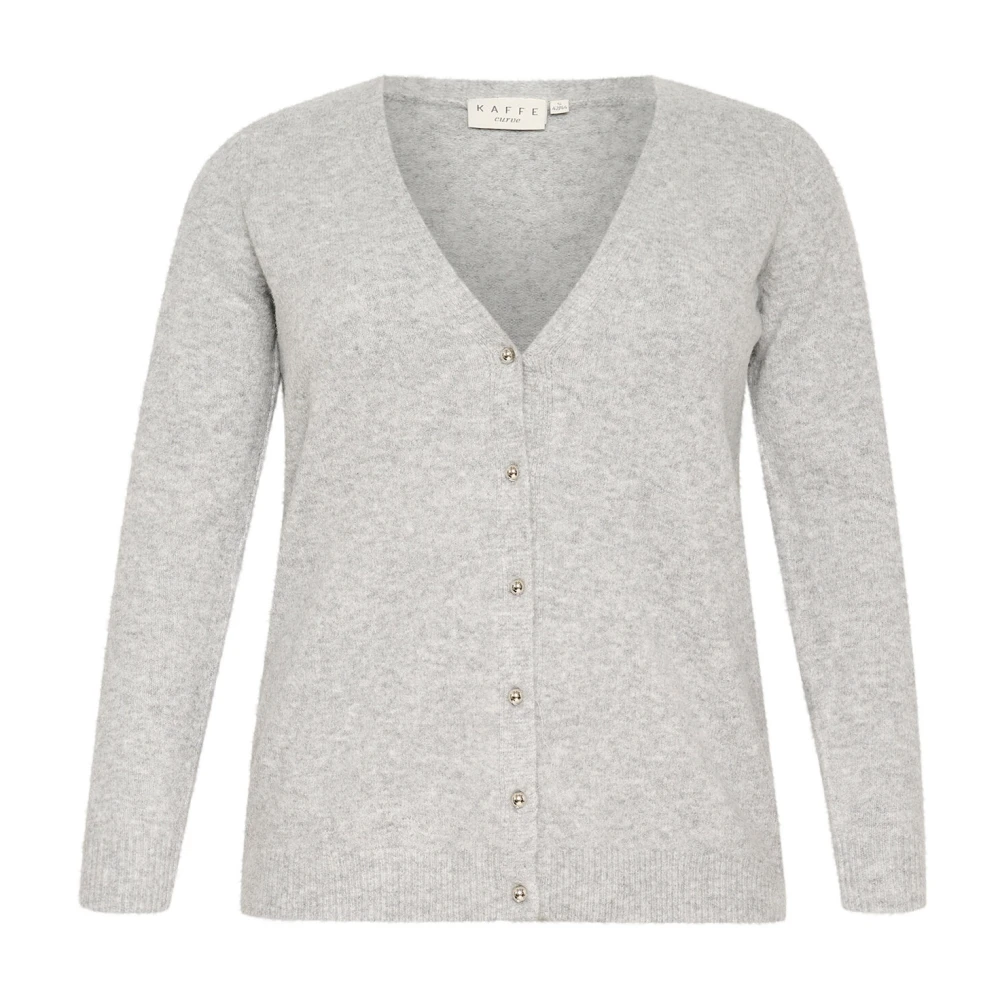 Kaffe Curve Grijze Melange Cardigan met V-Hals Gray Dames