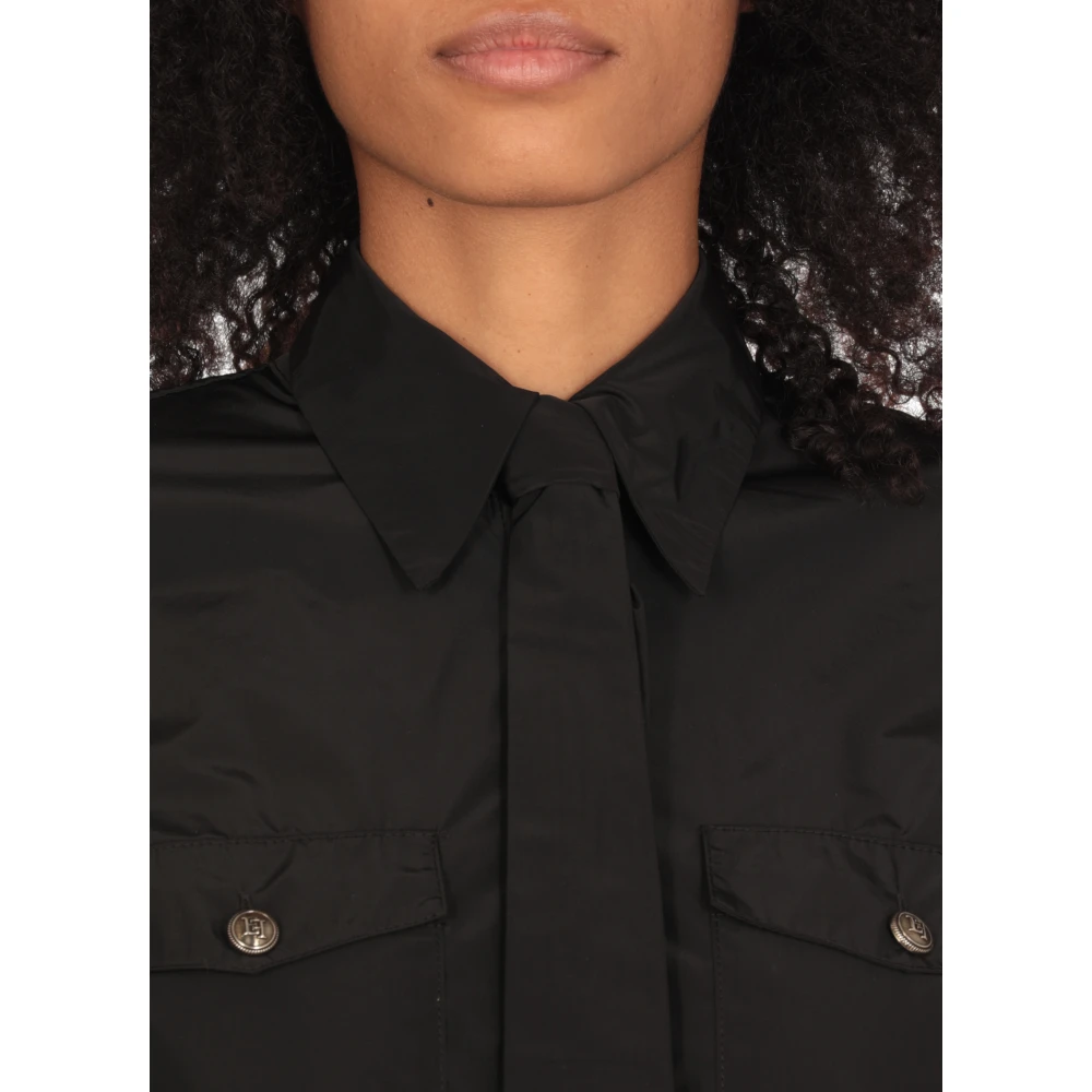 Elisabetta Franchi Zwarte Technische Stof Overhemd met Stropdas Black Dames