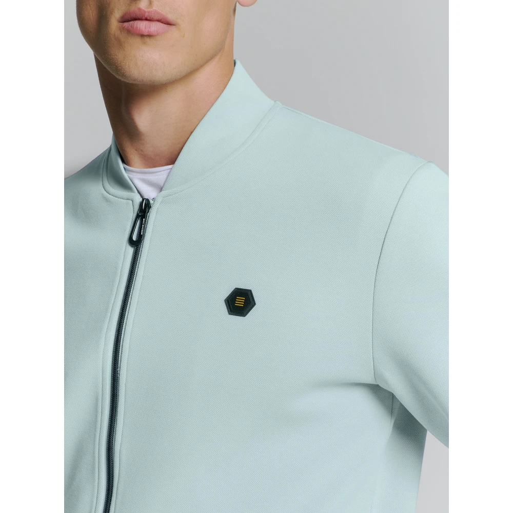 No Excess Pique Bomber Full Zip Sweater Blue Heren