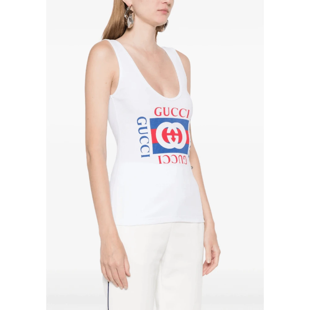 Gucci Rib Katoenen Tanktop met Print White Dames