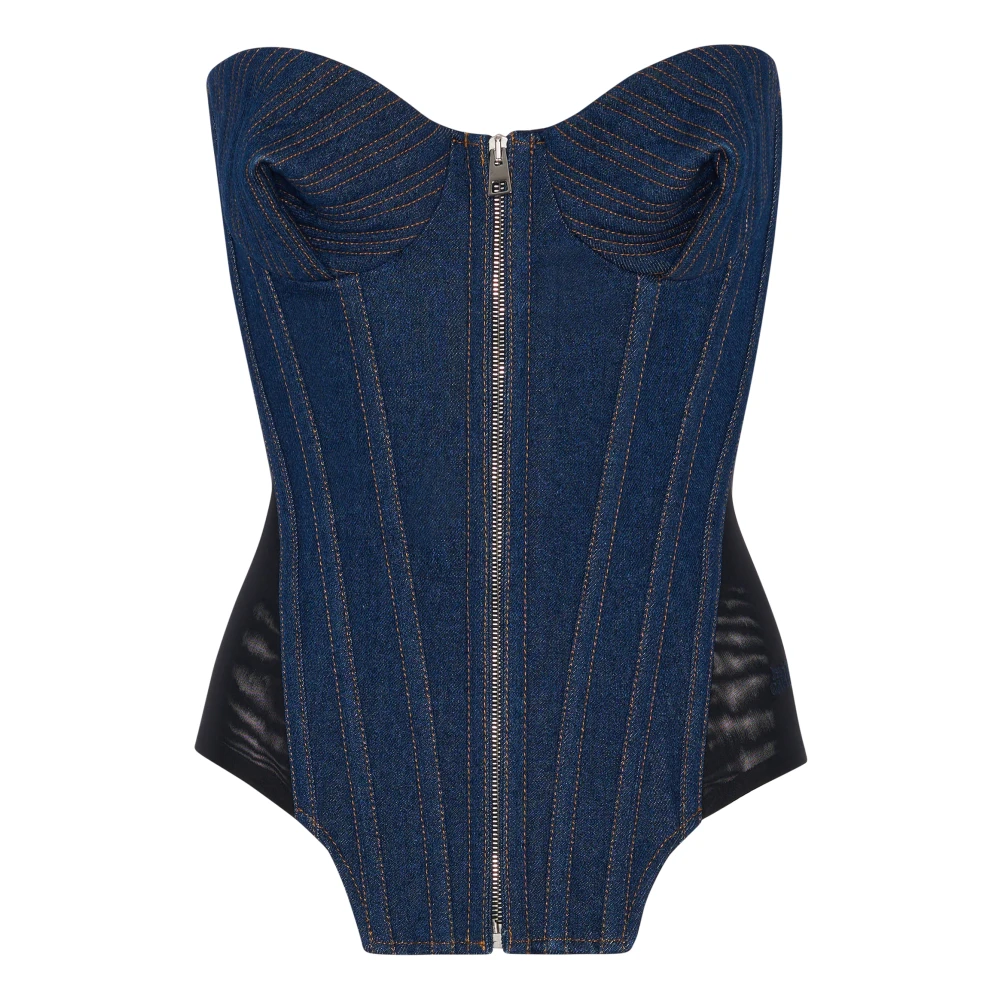 Jean Paul Gaultier Donkere Wassing Denim Sweetheart Top Blue Dames