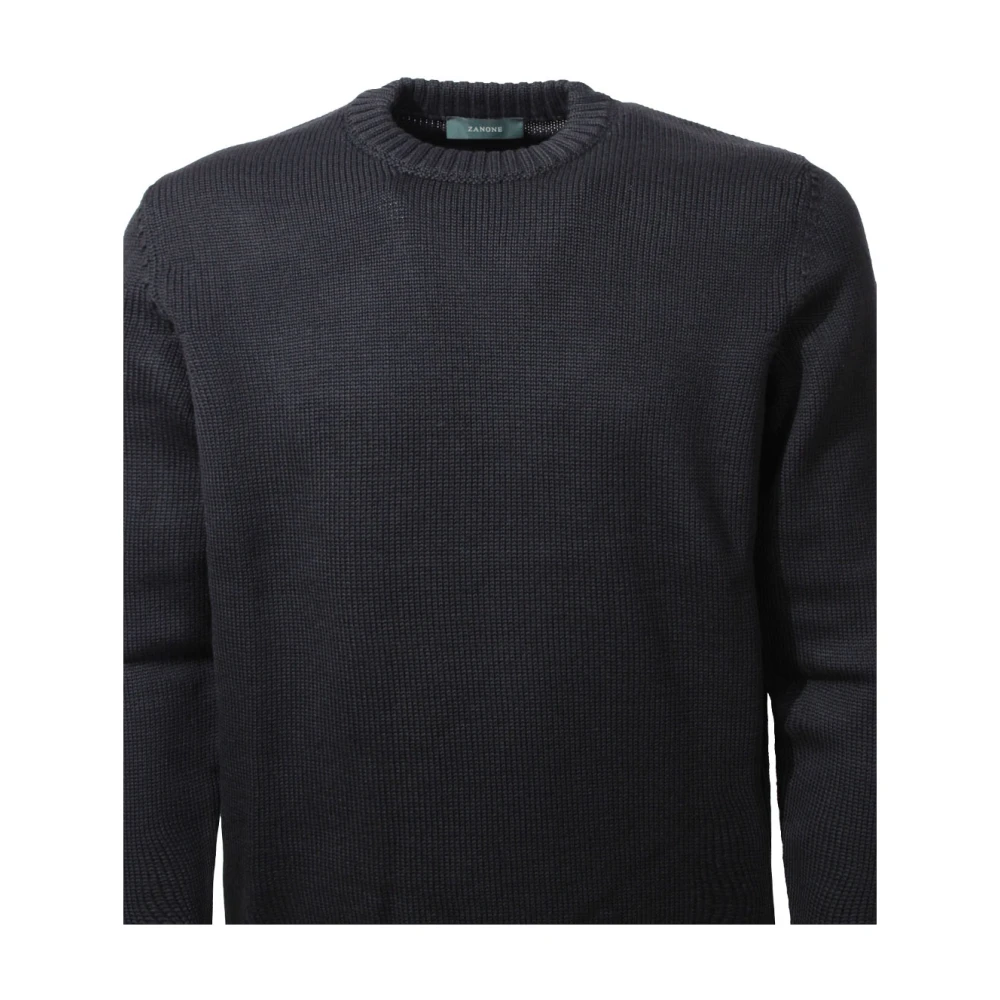 Zanone Zwart Crew-Neck Wollen Trui Black Heren