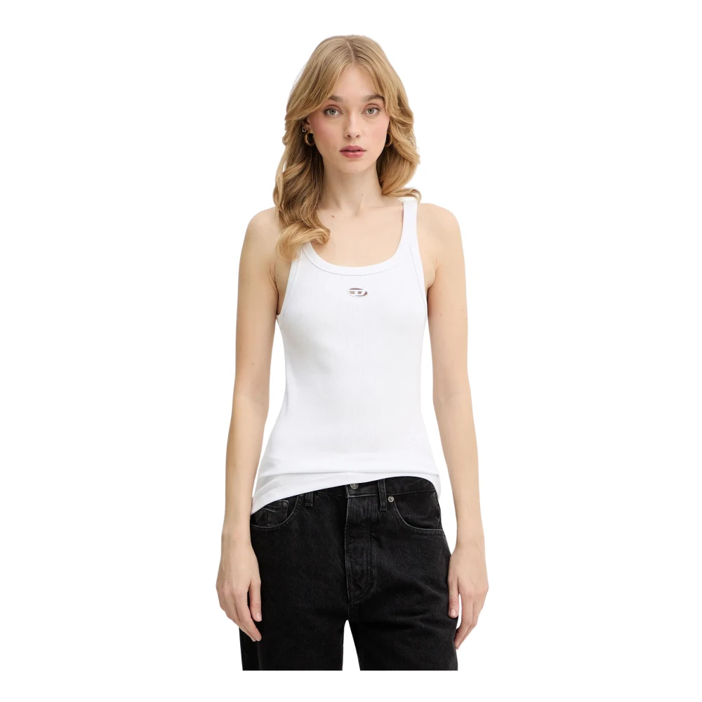 Diesel Donna Bianco Top Smanicato A Coste - Immagine 5