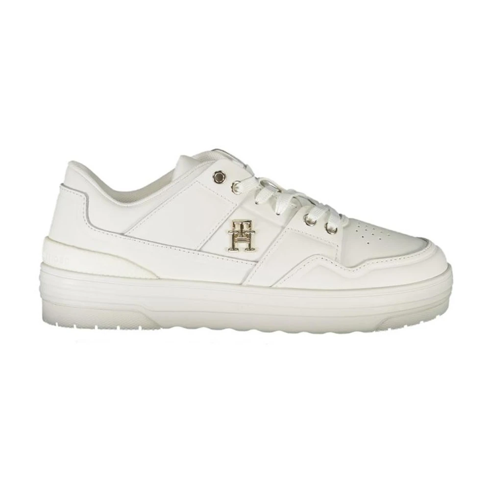 Tommy Hilfiger Women's White Sneakers,, Polyester Lace-Up Sneaker With Contrast Details And Logo Size 6 Uk