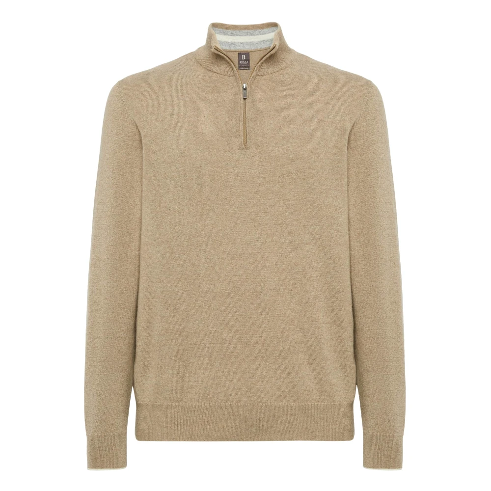 Boggi Milano Cashmere Blend Half Zip Jumper Beige Heren