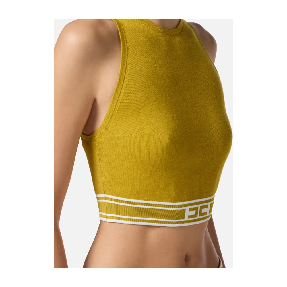 Elisabetta Franchi Gele Cropped Top met Racerback Yellow Dames
