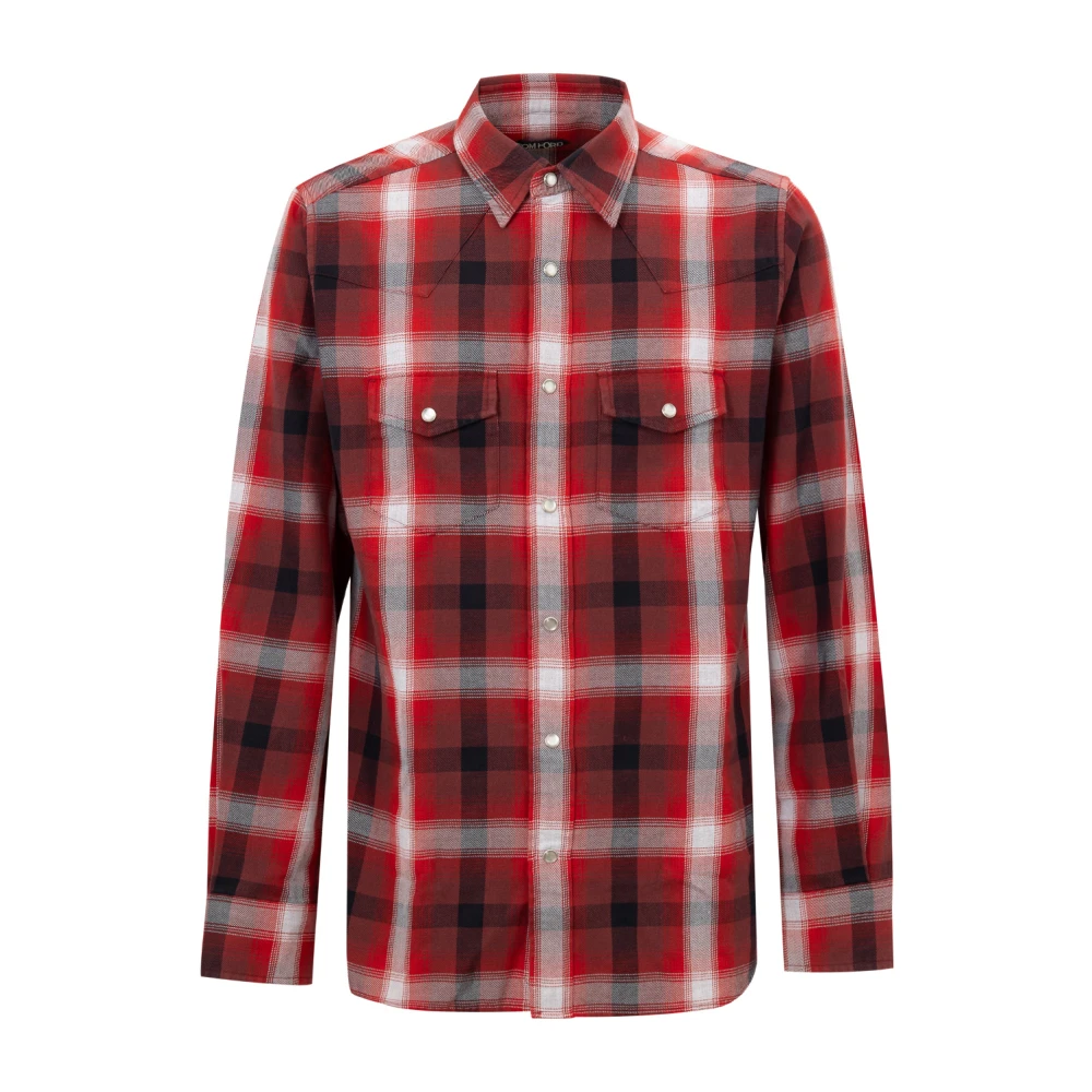 Tom Ford Rood en wit geruite katoenen overhemd Red Heren