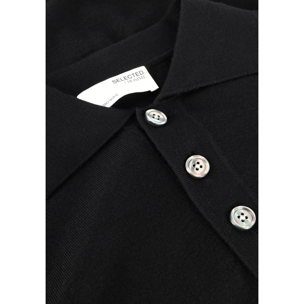 Selected Homme Merino Polo Gebreide Trui Zwart Black Heren