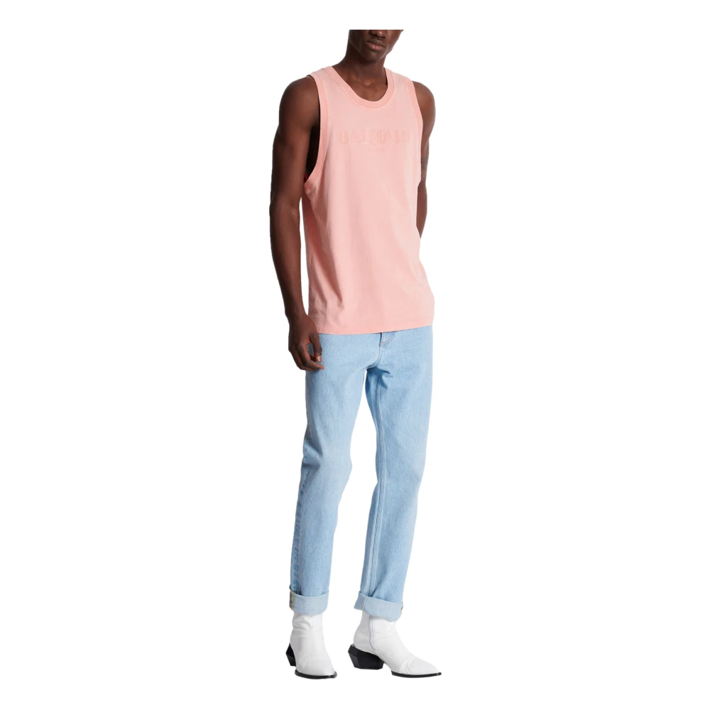 Balmain Tanktop met Vintage Bamain borduurwerk Pink Heren