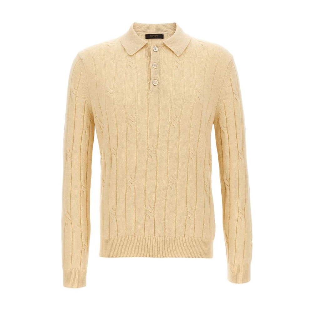 Zanone Men's Beige Cable Knit Polo Shirt