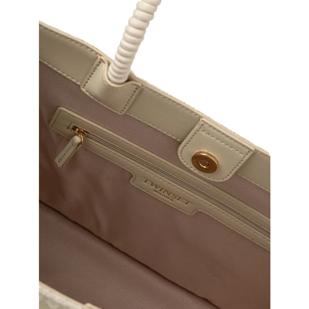 Twinset Beige Geborduurde Tassen met Magneetsluiting Beige Dames