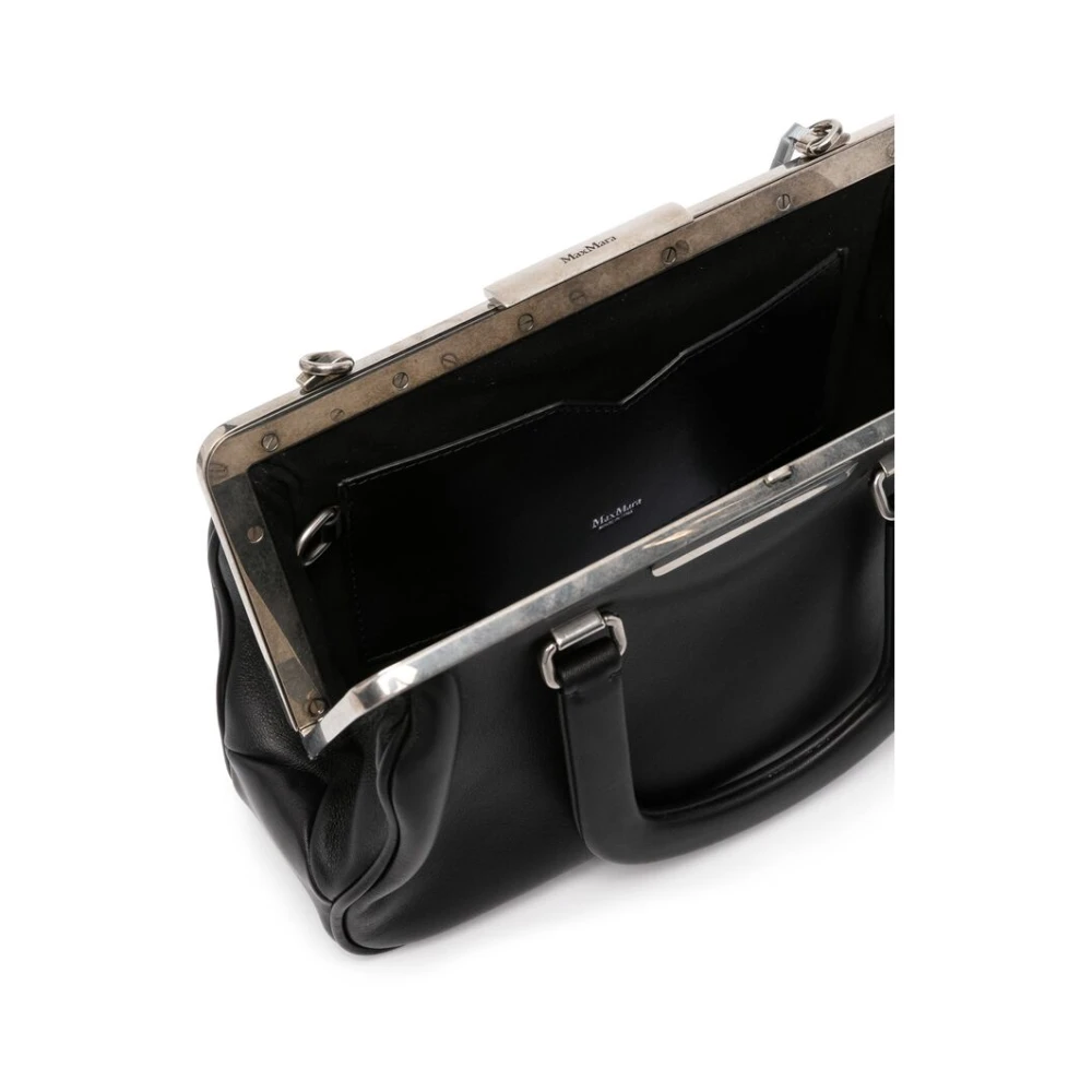 Max Mara Zwarte leren handtas met kliksluiting Black Dames
