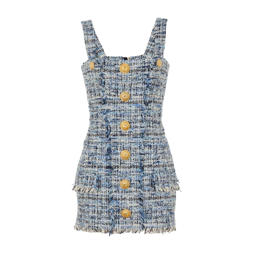 Balmain Korte Tweed Jurk Blue Dames