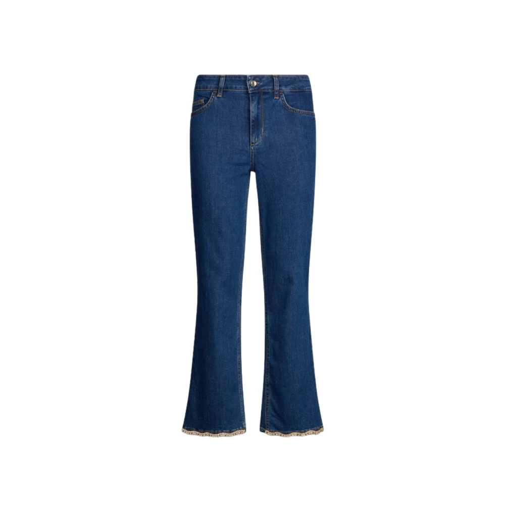 Liu Jo Women's Blue Flared Jeans,, Cropped Jeans With Rhinestones W28