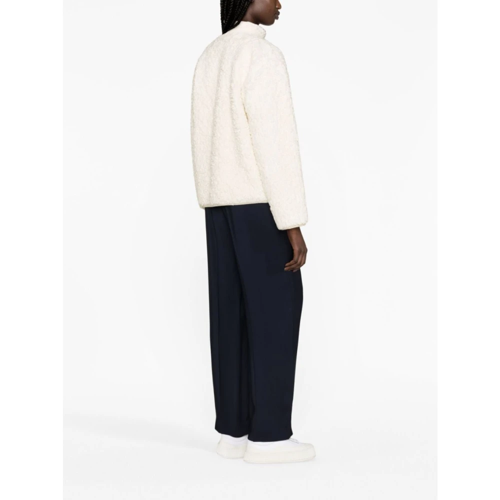 Jil Sander Shearling Zip Sweater Ivory Jersey Trim White Dames
