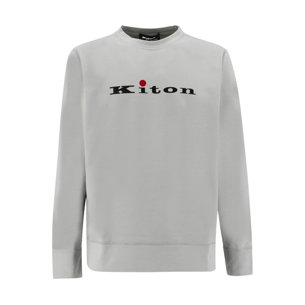 Kiton Logo Print Crew Neck Sweatshirt Gray Heren