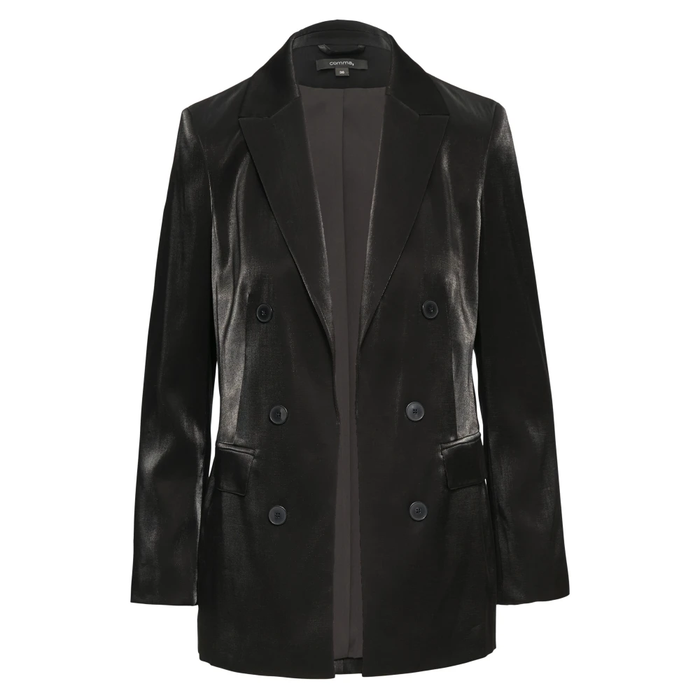 comma Stijlvolle Blazer met Oplopende Reverskraag Black Dames