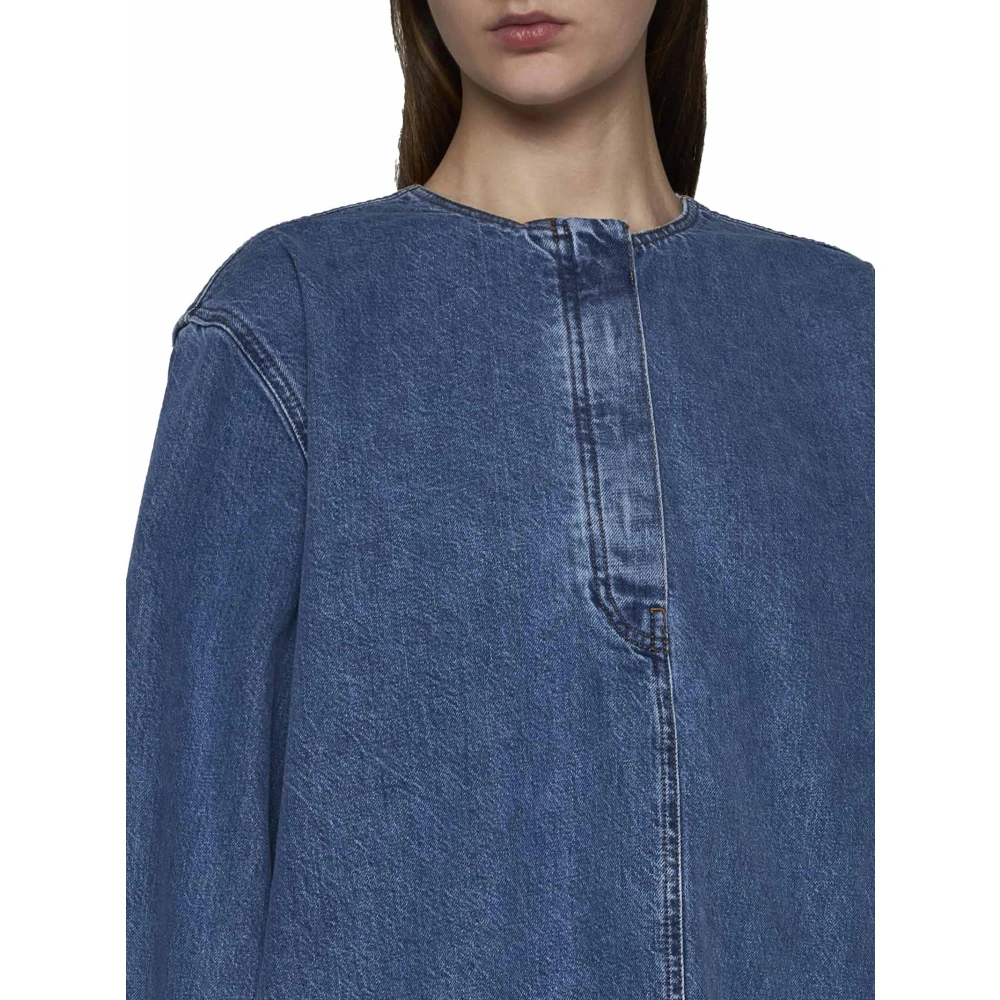 TotêMe Denim Kraagloze Shirt Blue Dames