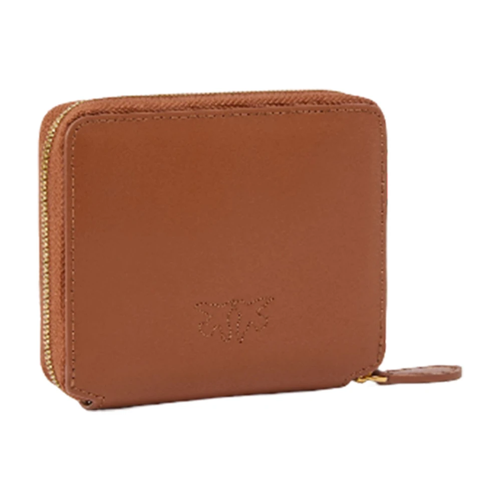 pinko Vierkante leren ritsportemonnee Love Birds Brown Dames