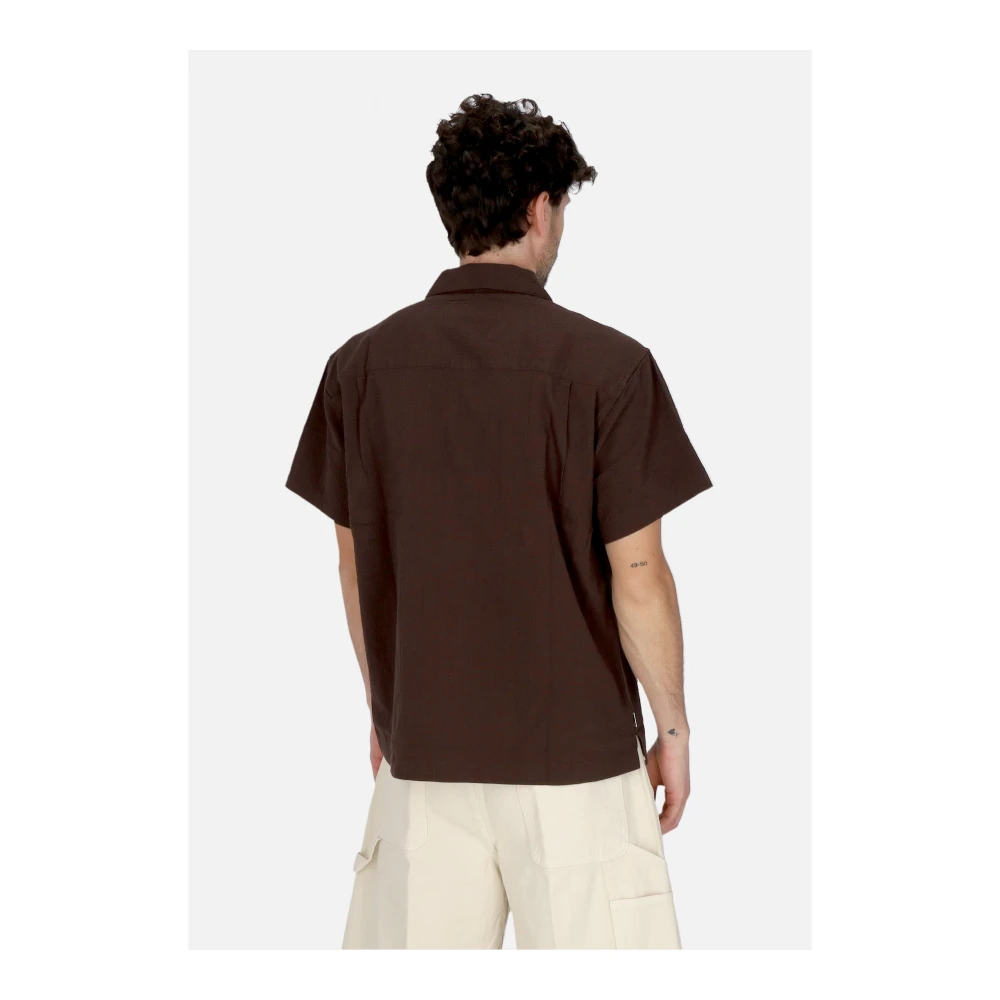 Obey Sunrise Geweven Shirt Korte Mouw T-shirt Brown Heren