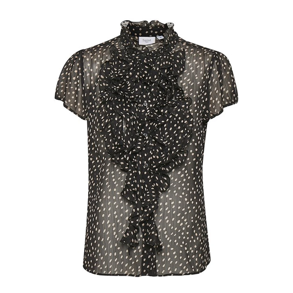 Saint Tropez Polka Dot Svart Blus Black, Dam