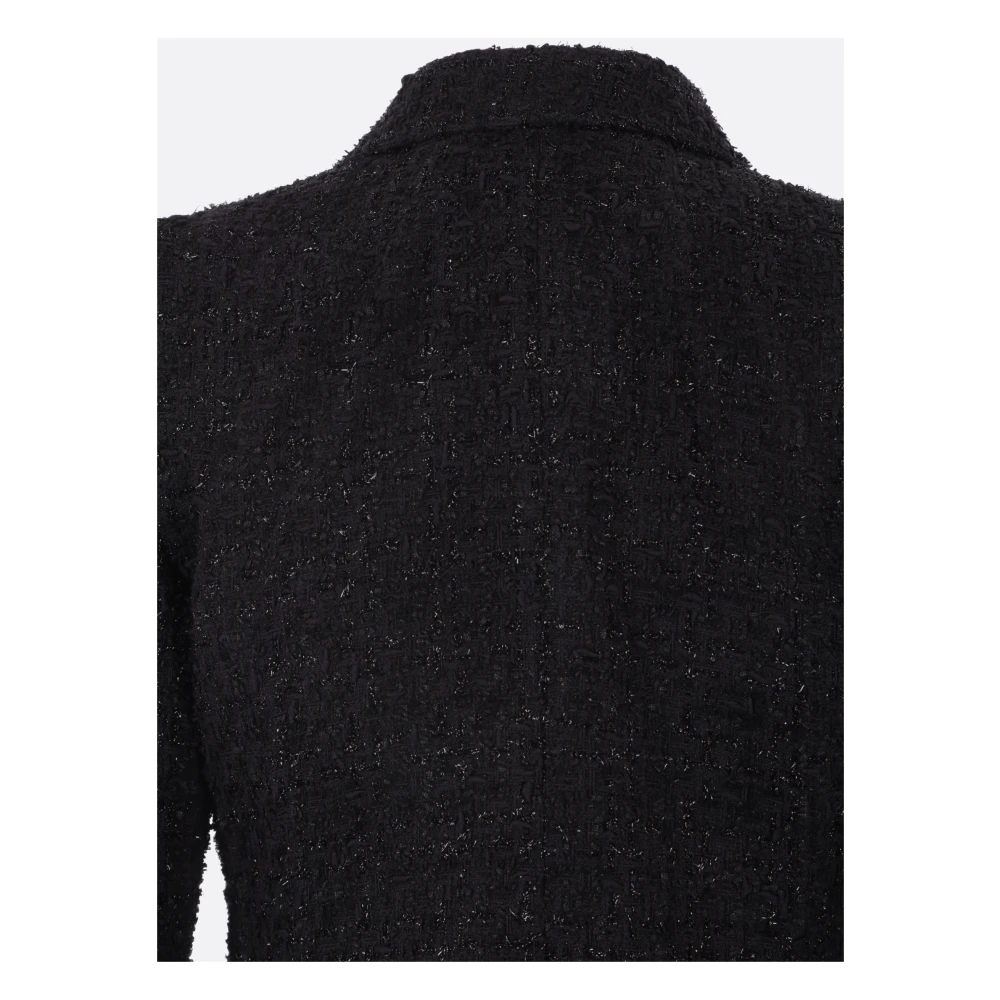 Balenciaga Zwarte Tweed Dubbelbreasted Jas Black Dames