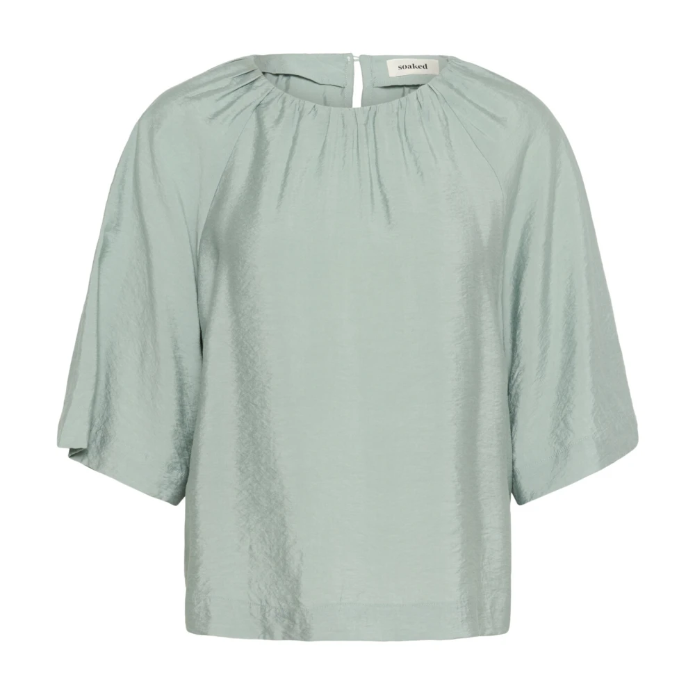 Soaked in Luxury Elegante Gedrapeerde Zilverblauwe Blouse Green Dames