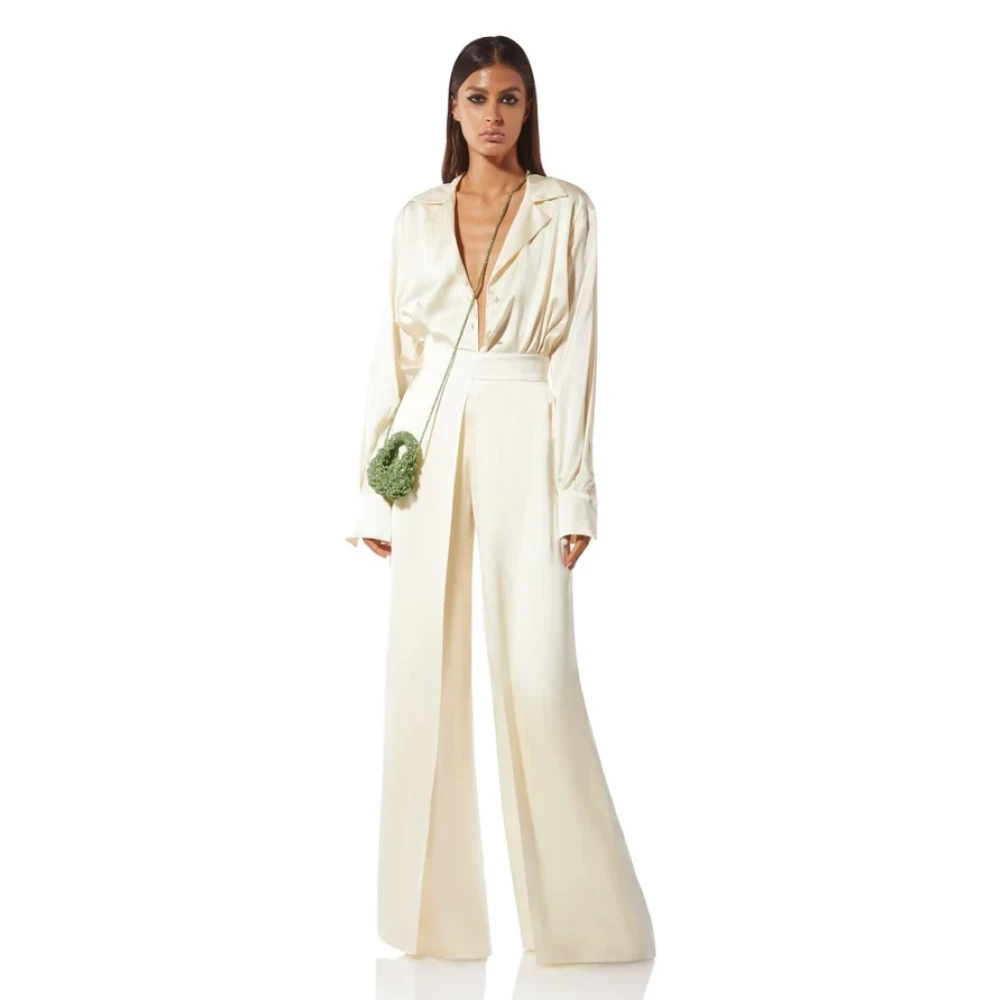 MVP wardrobe Zijden Overhemd met Revers en Bedekte Knopen Beige Dames