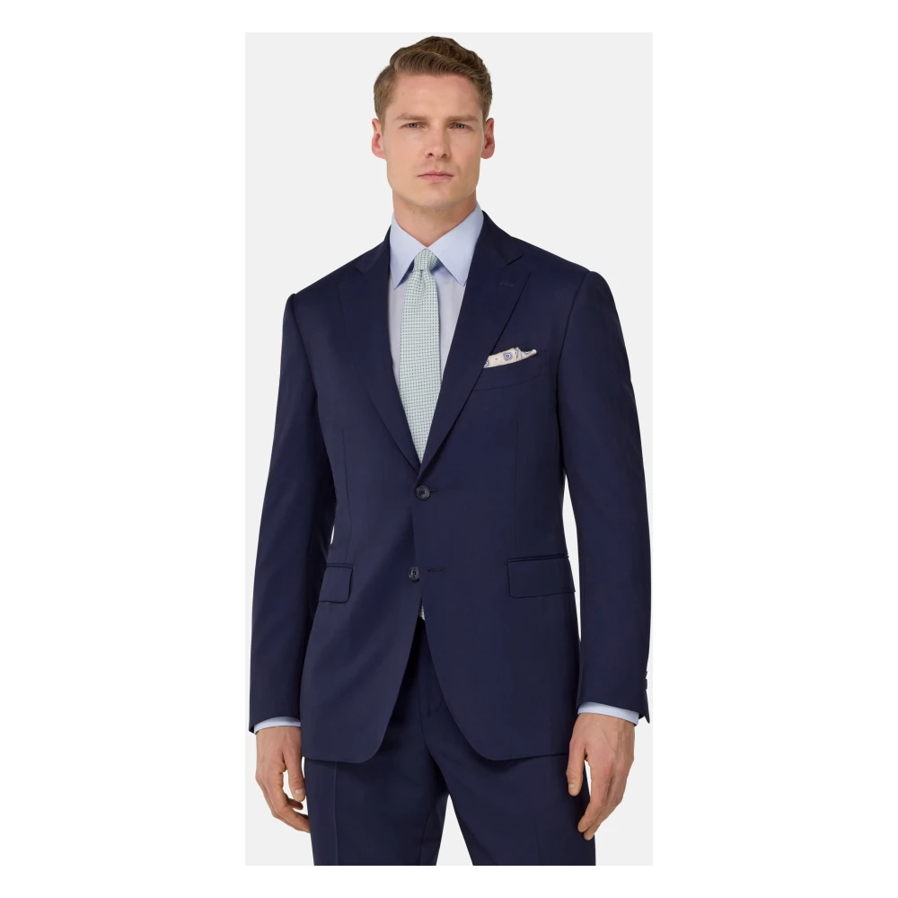 Boggi Milano Herenkostuum in Herringbone-patroon van zuivere Super 130 wol Blue Heren