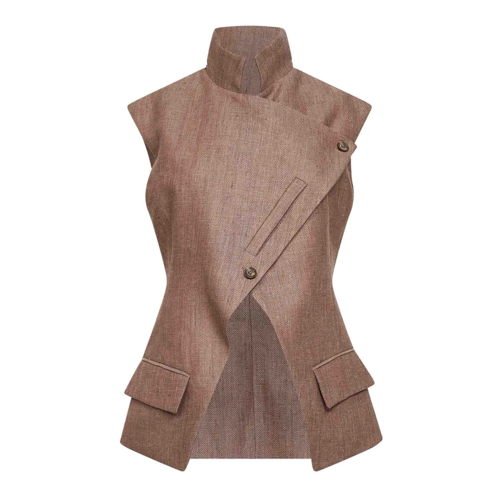 Batakovic Belgrade Brown Portofino Vest Asimetric - Female - Waistcoats - M - Jackets