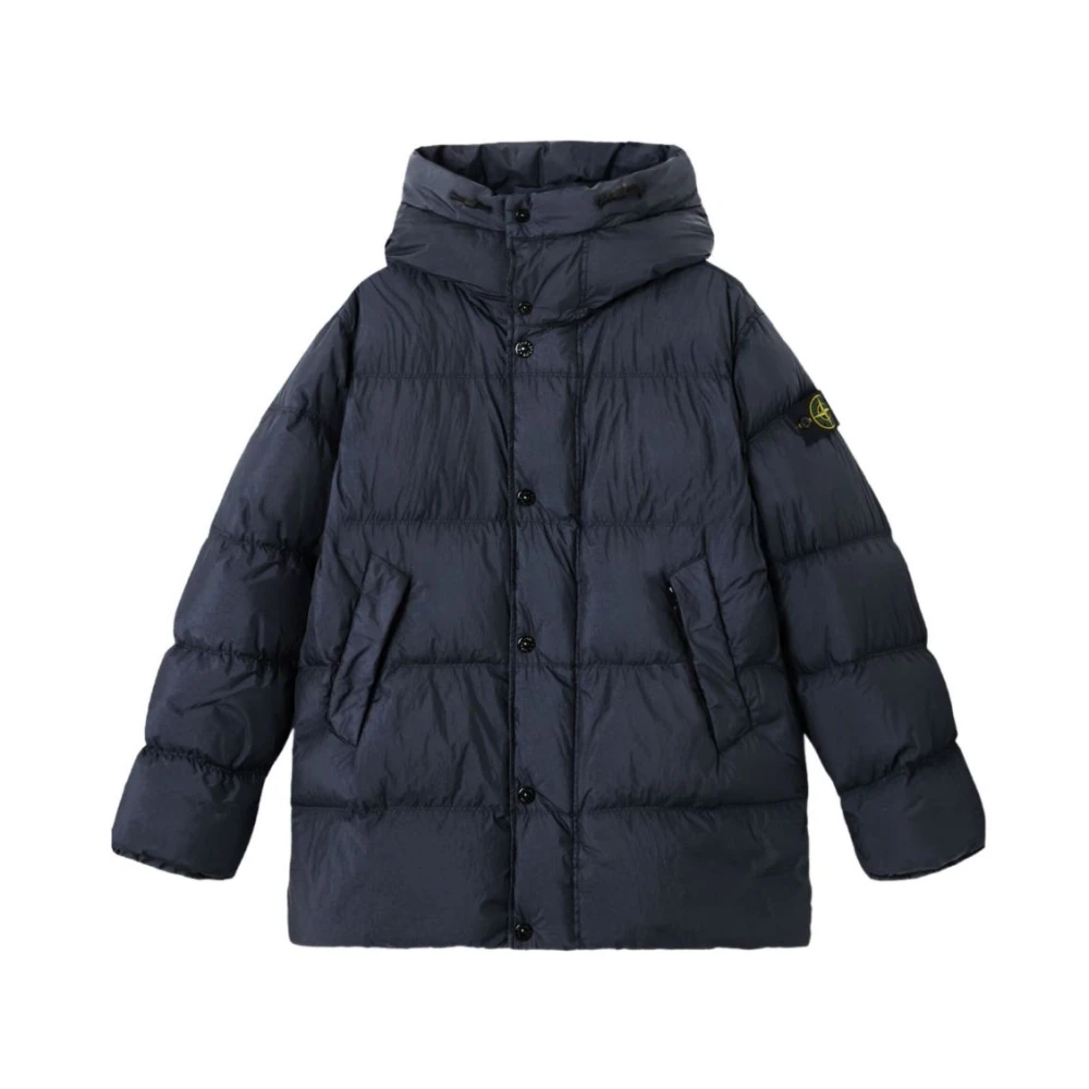 Stone Island Blue Quilted Navy Hooded Coat - Male - Winter Jackets - Xl - Jackets
