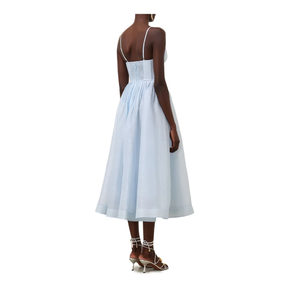 Zimmermann Heldere Blauwe Zijden Linnen Midi Jurk Blue Dames